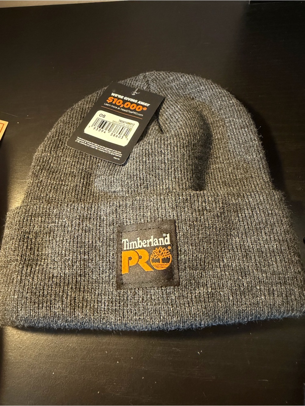 Timberland PRO Gray Knit Cuffed Beanie with Orange Logo Patch